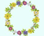 Flat  Spring flower and leaf Wreath Vector Illustration