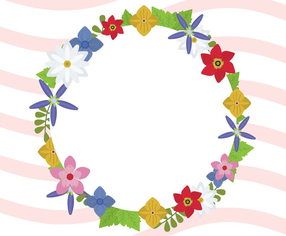 Flat  Spring Wreath Vector Illustration