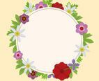 Flat Circle Floral Spring Wreath Vector Illustration