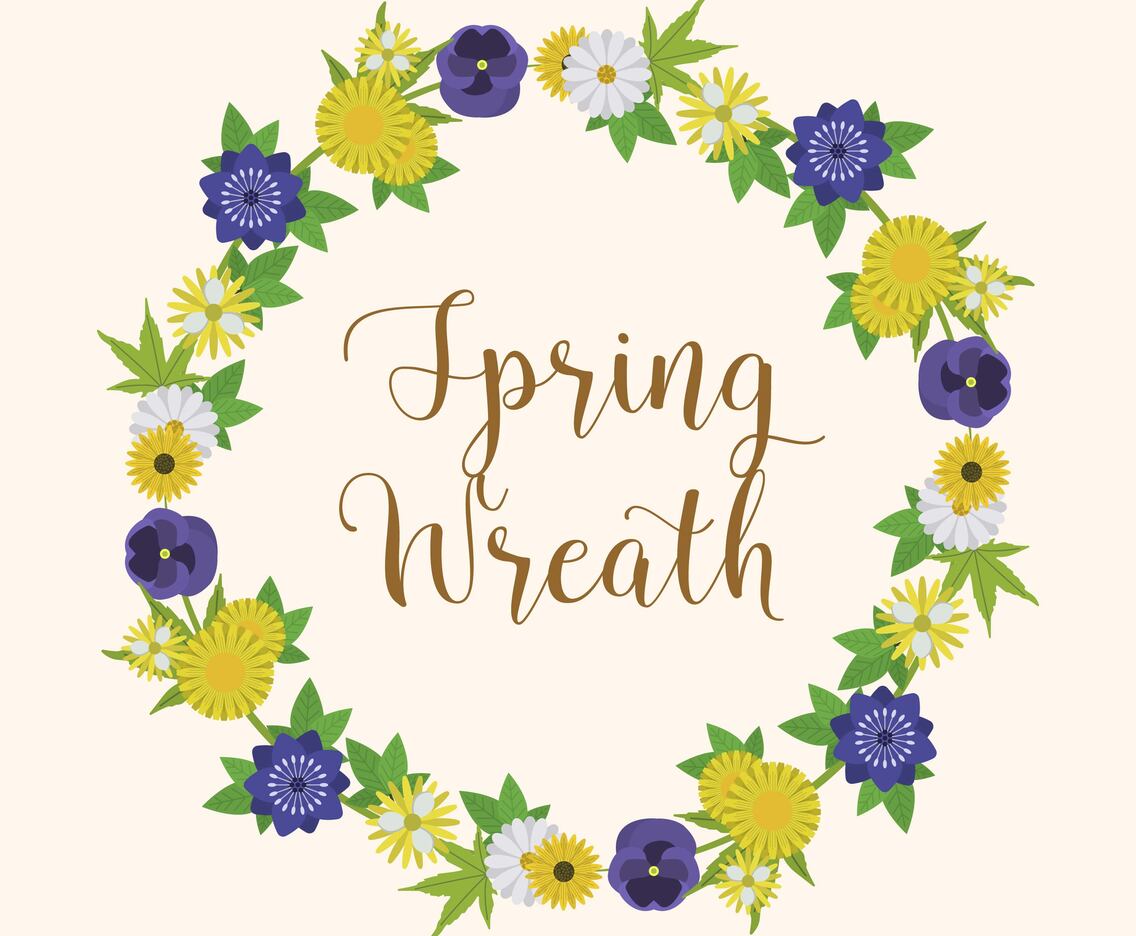 Flat Floral Spring Wreath Vector Illustration