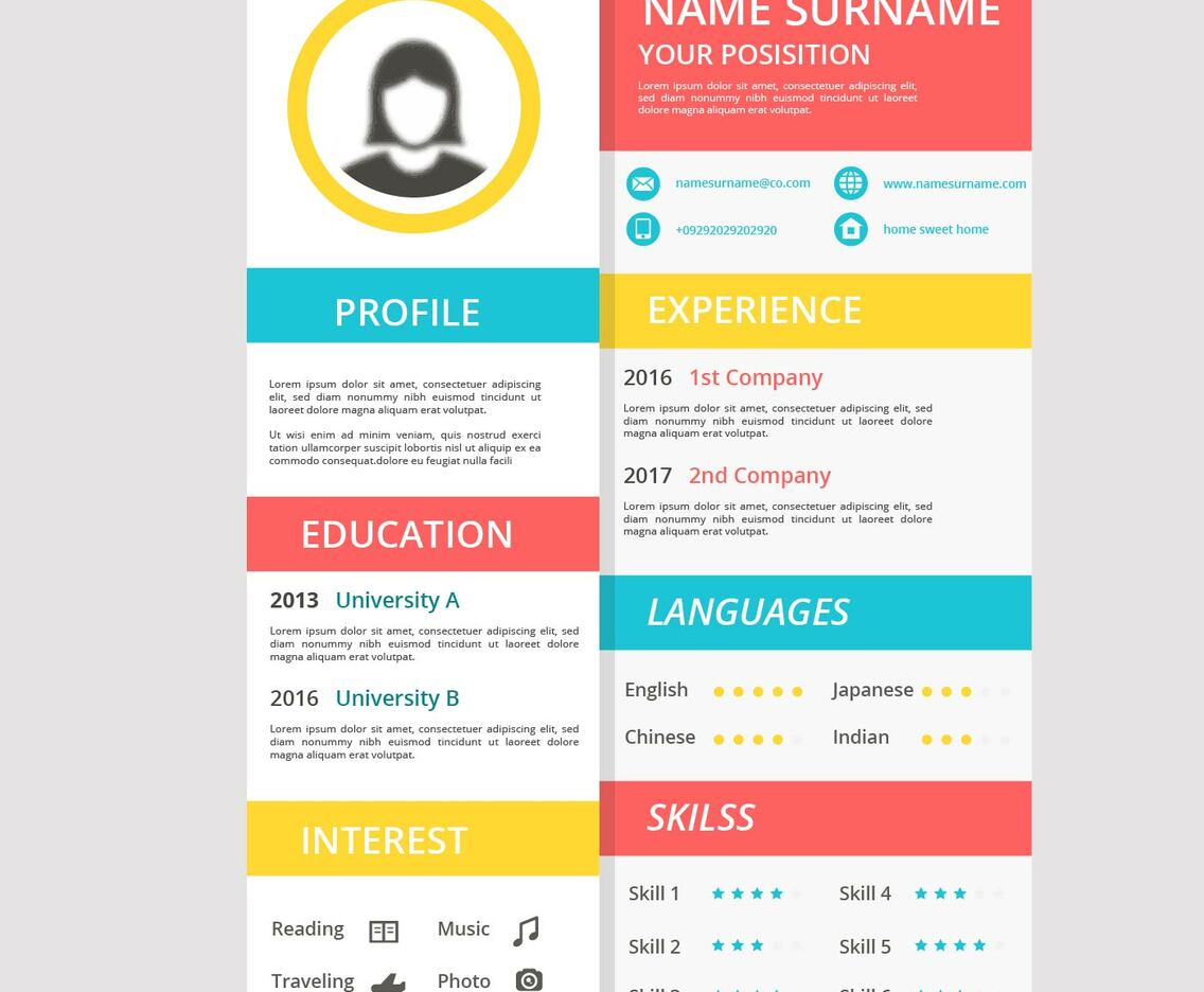 Flat Color Full Cv or Resume Company