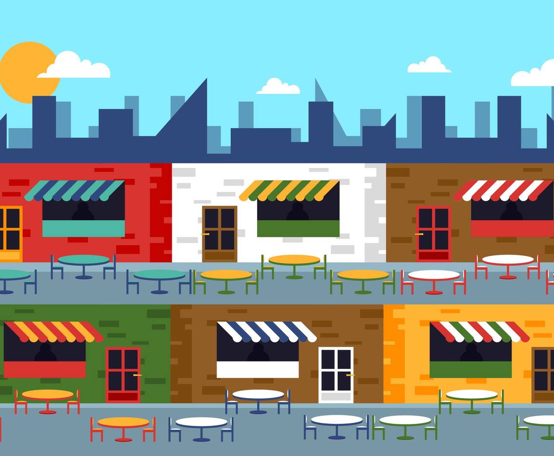 Food Court Commercial Center Flat Illustration Vector