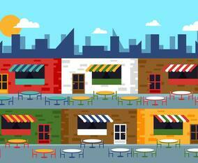 Food Court Commercial Center Flat Illustration Vector