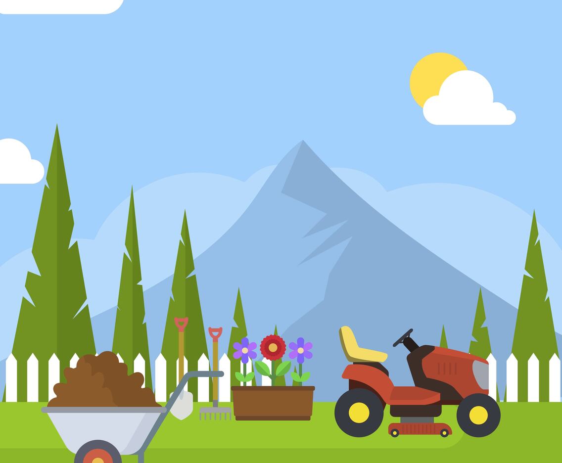 Flat Garden and Lawn Mower Vector Illustration
