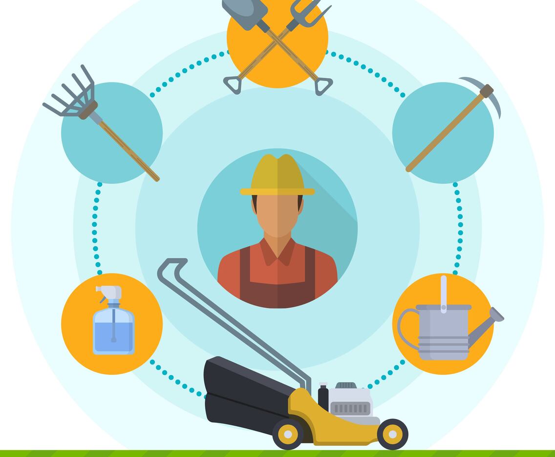 Flat Gardening and Lawn Mower Vector Illustration