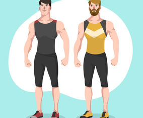 Two Man Stylish Fitness Trainer Vector Character Illustration