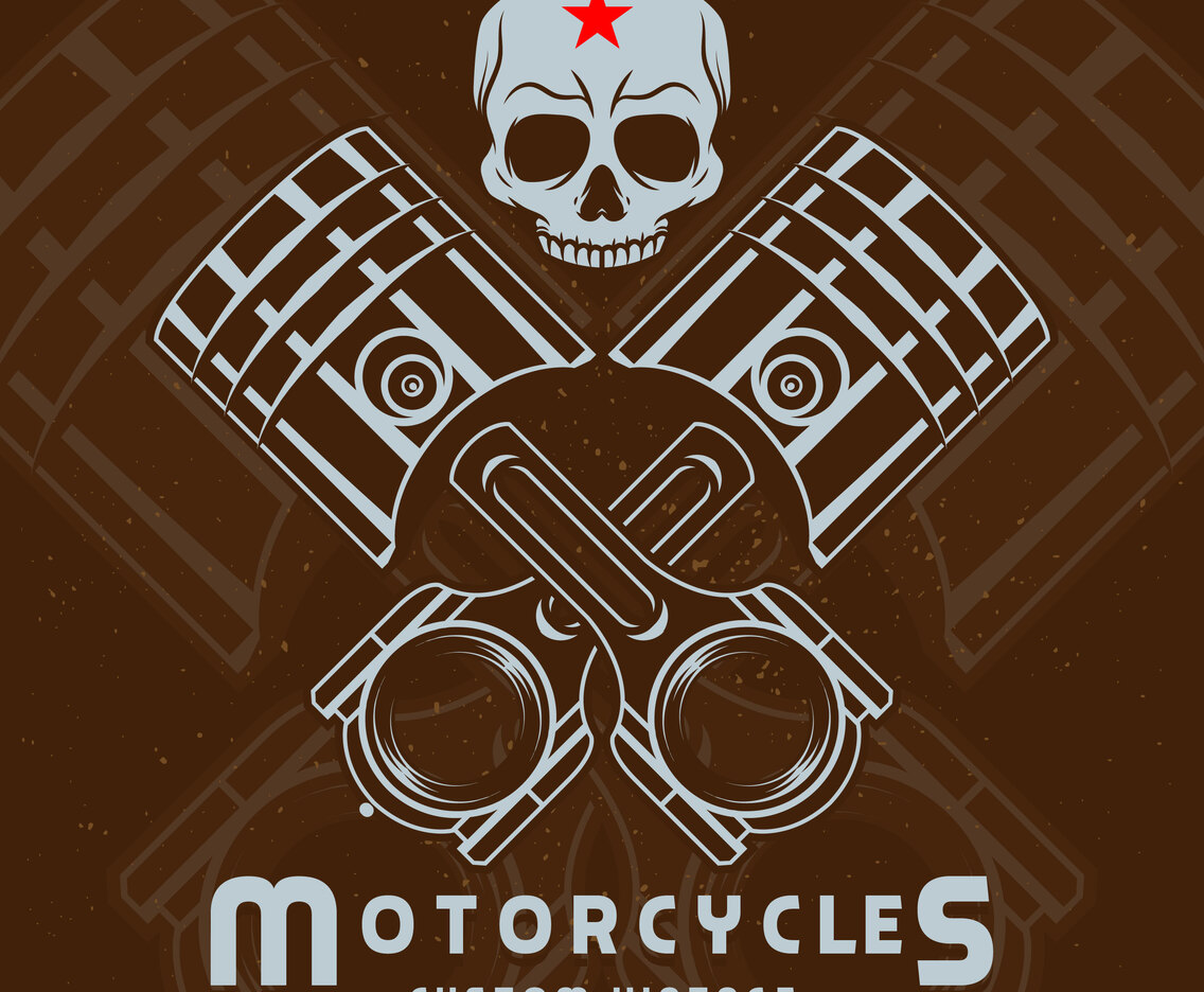 Vintage Piston With Skull Bikes Emblem Labels