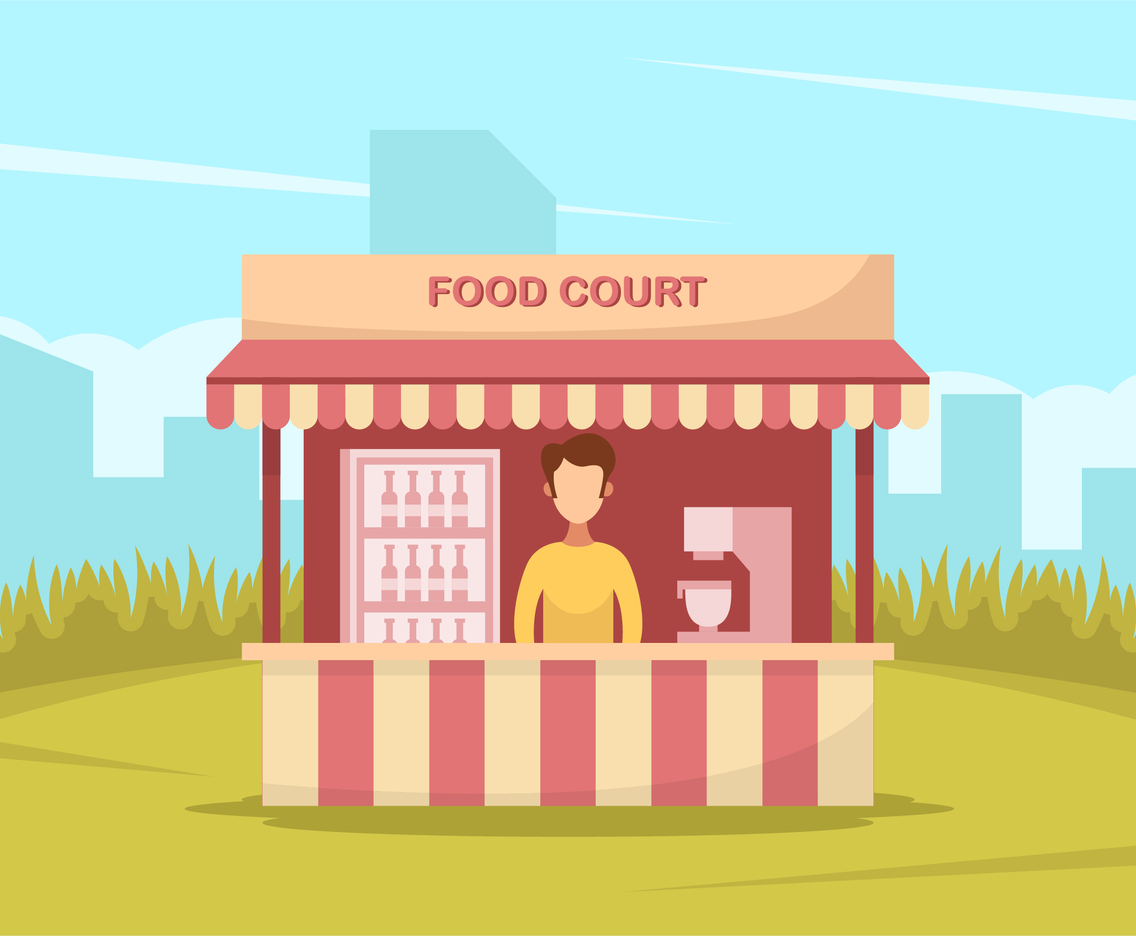 A Man In Red Food Court