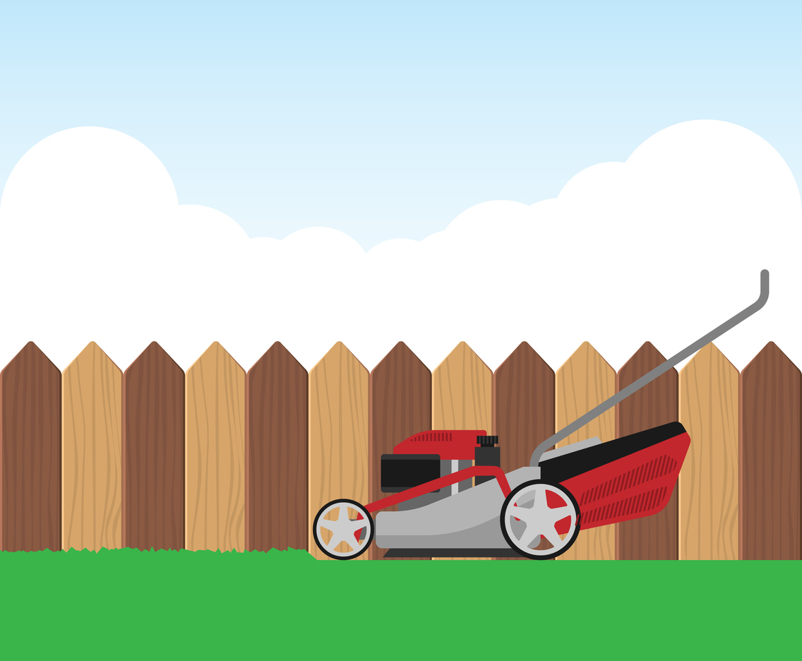 Red Lawn Mower With Grass And Blue Sky Illustration