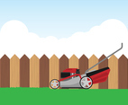 Red Lawn Mower With Grass And Blue Sky Illustration