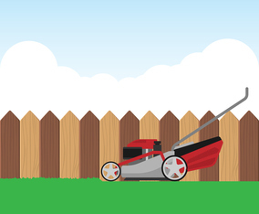 Red Lawn Mower With Grass And Blue Sky Illustration