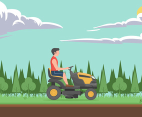 Man With Lawn Mower Illustration Vector Concept