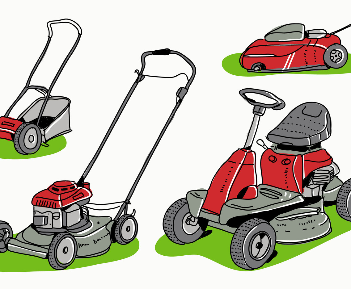 Red Lawn Mower Collection Hand Drawn Vector Illustration