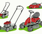 Red Lawn Mower Collection Hand Drawn Vector Illustration