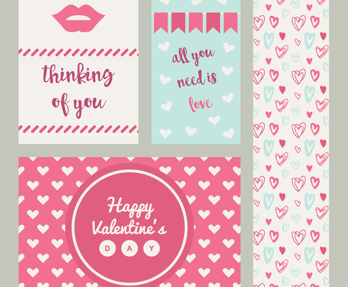Set Of Pink And Blue Valentine Cards