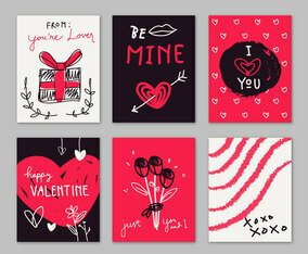 Red and Black Valentine Card Doodle Hand Drawn Collection