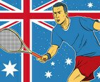 Tennis Athlete In Front Of The Australian Flag Illustration