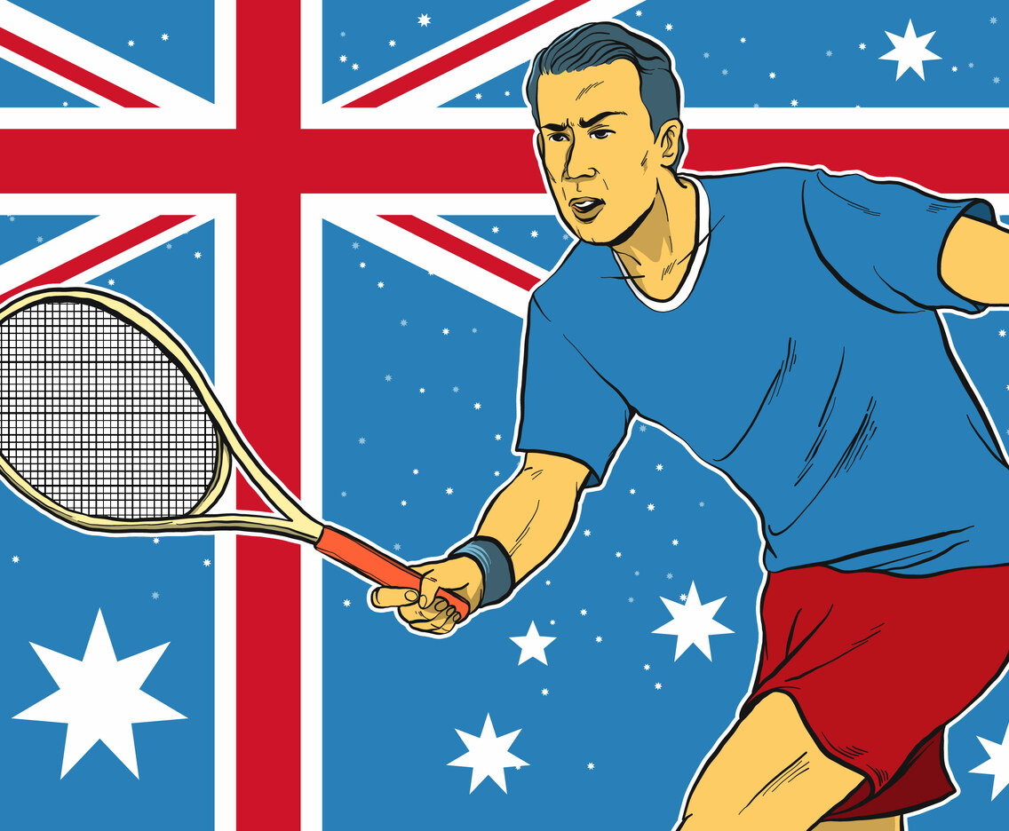 Tennis Athlete In Front Of The Australian Flag Illustration
