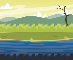 Marsh Landscape WIth Mountain Background