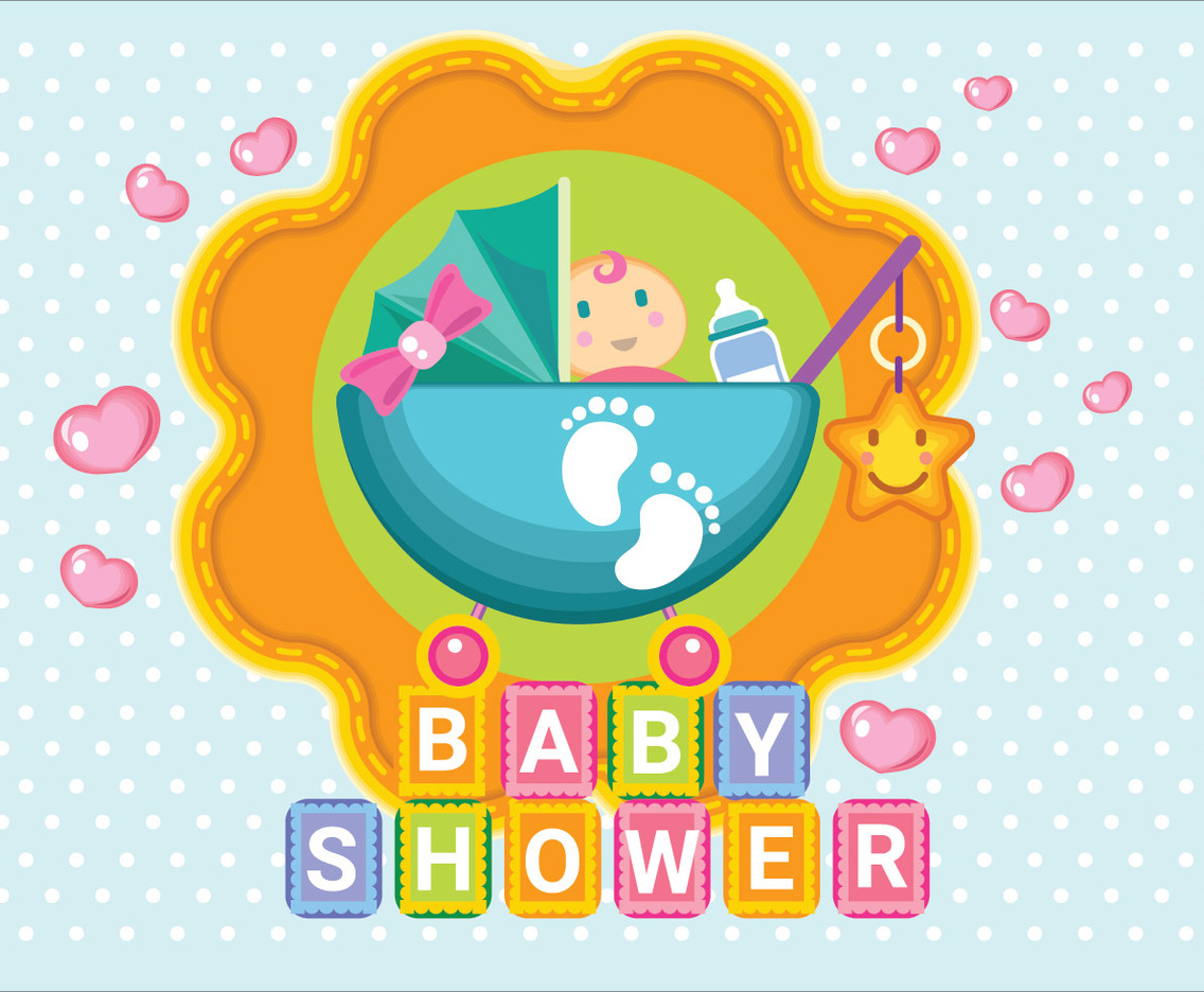 Baby Shower Girl with Baby Stroller and Embroidery Style and Scrapbook