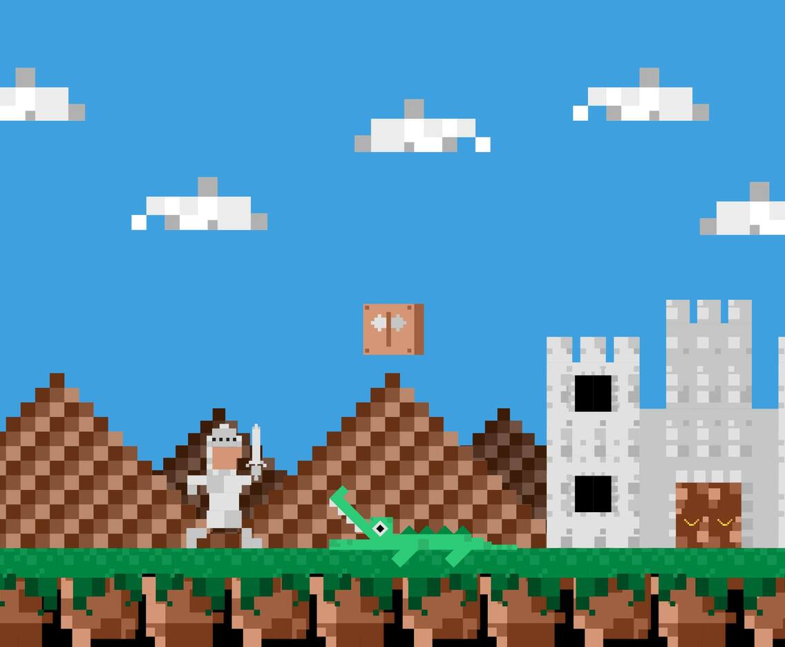 Video Game Hero Vintage Landscape Vector Illustration