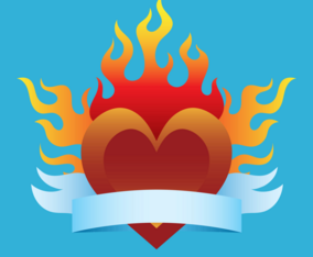 Flaming Heart with Ribbon Vector