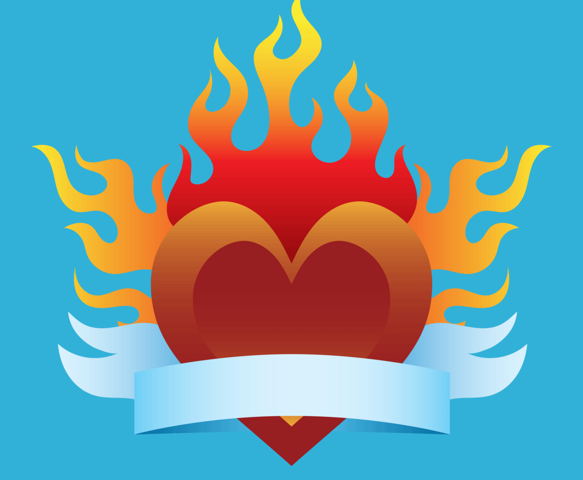 Flaming Heart with Ribbon Vector