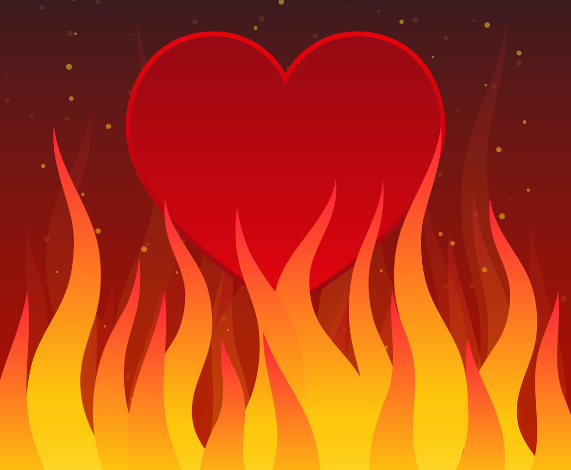 Burning Heart On Dark Background Illustration