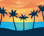 Sunset Palmier Illustration Vectors