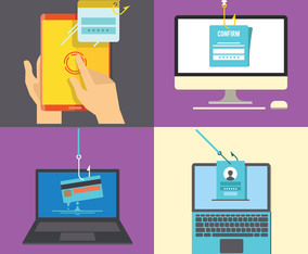 Set of Phishing Via Internet Flat Illustration