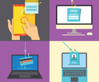 Set of Phishing Via Internet Flat Illustration