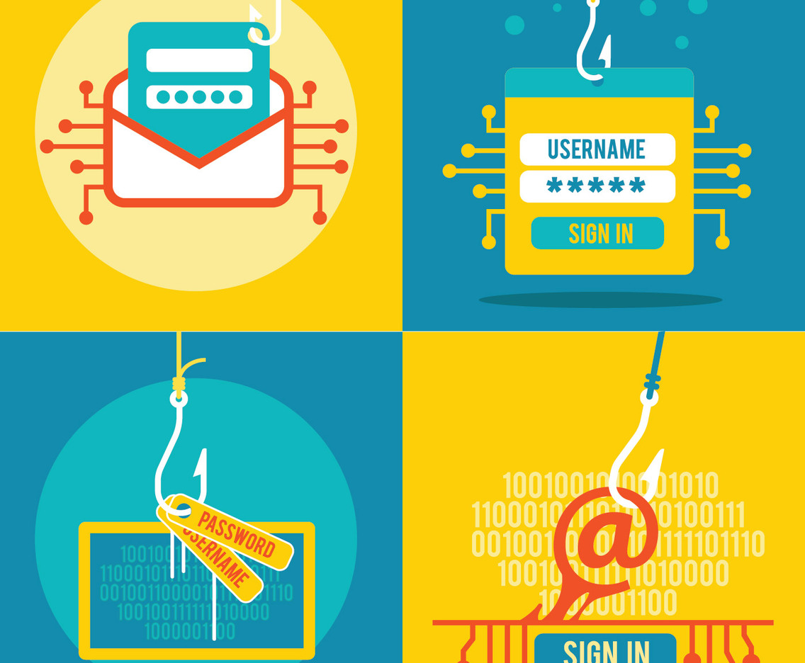 Set of Phishing Via Internet Flat Illustration