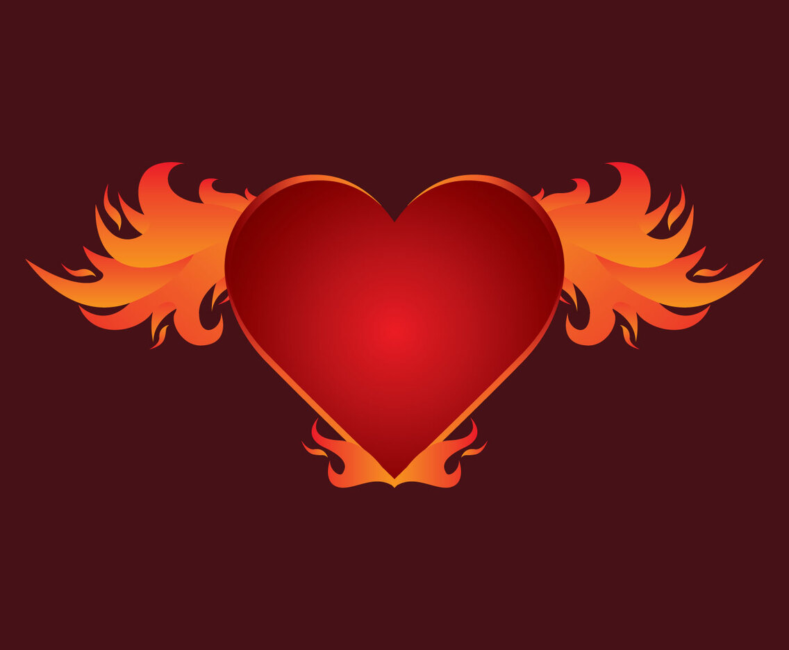 Beautiful Flaming Heart Wings Vector