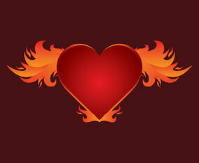 Beautiful Flaming Heart Wings Vector