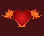 Beautiful Flaming Heart Wings Vector