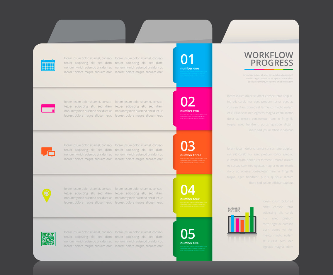 Vector Infographic Index Paper with Black Background Template.