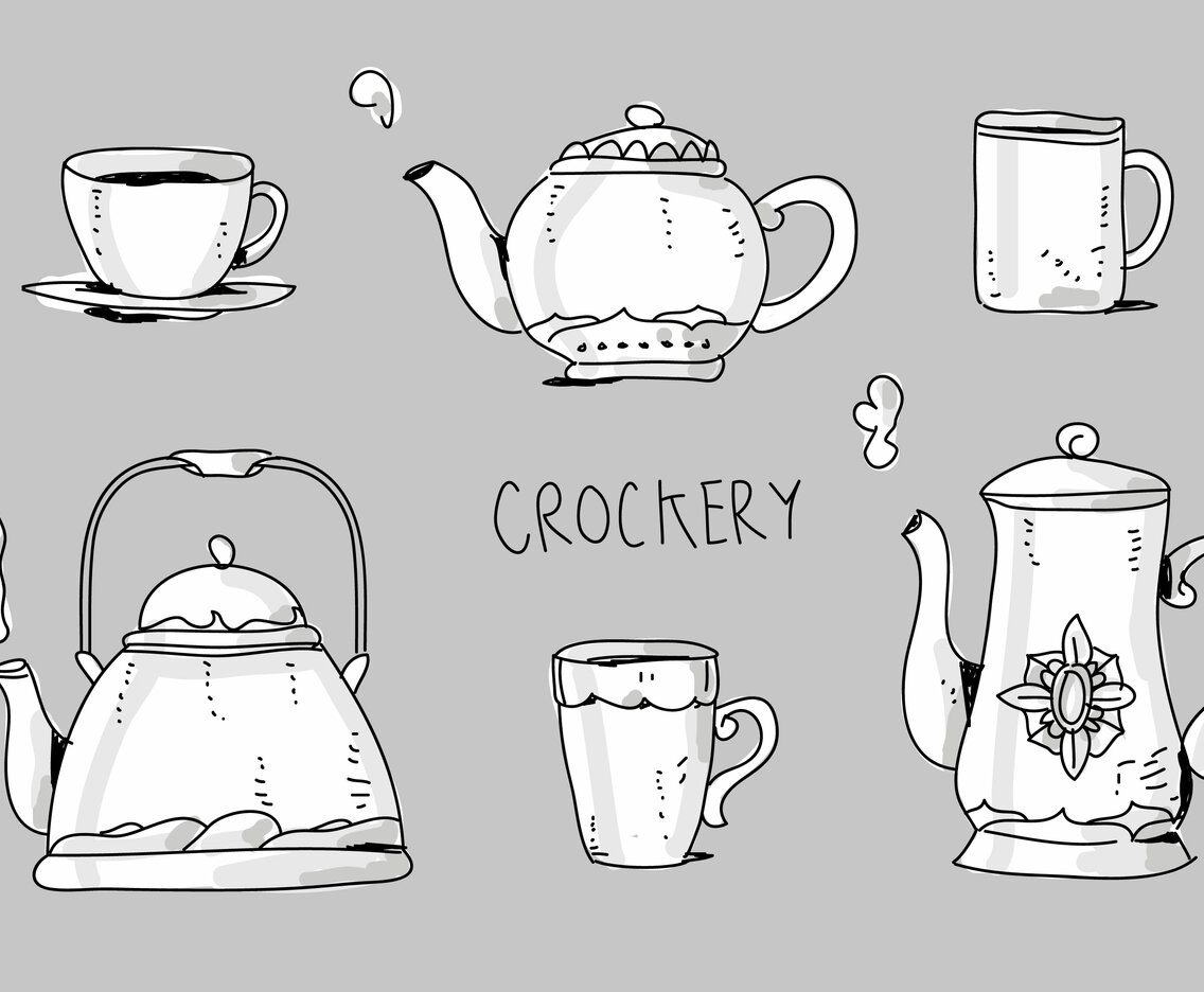 Crockery Set Hand Drawn vector Illustration
