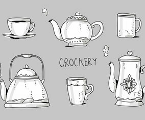 Crockery Set Hand Drawn vector Illustration