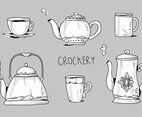Crockery Set Hand Drawn vector Illustration