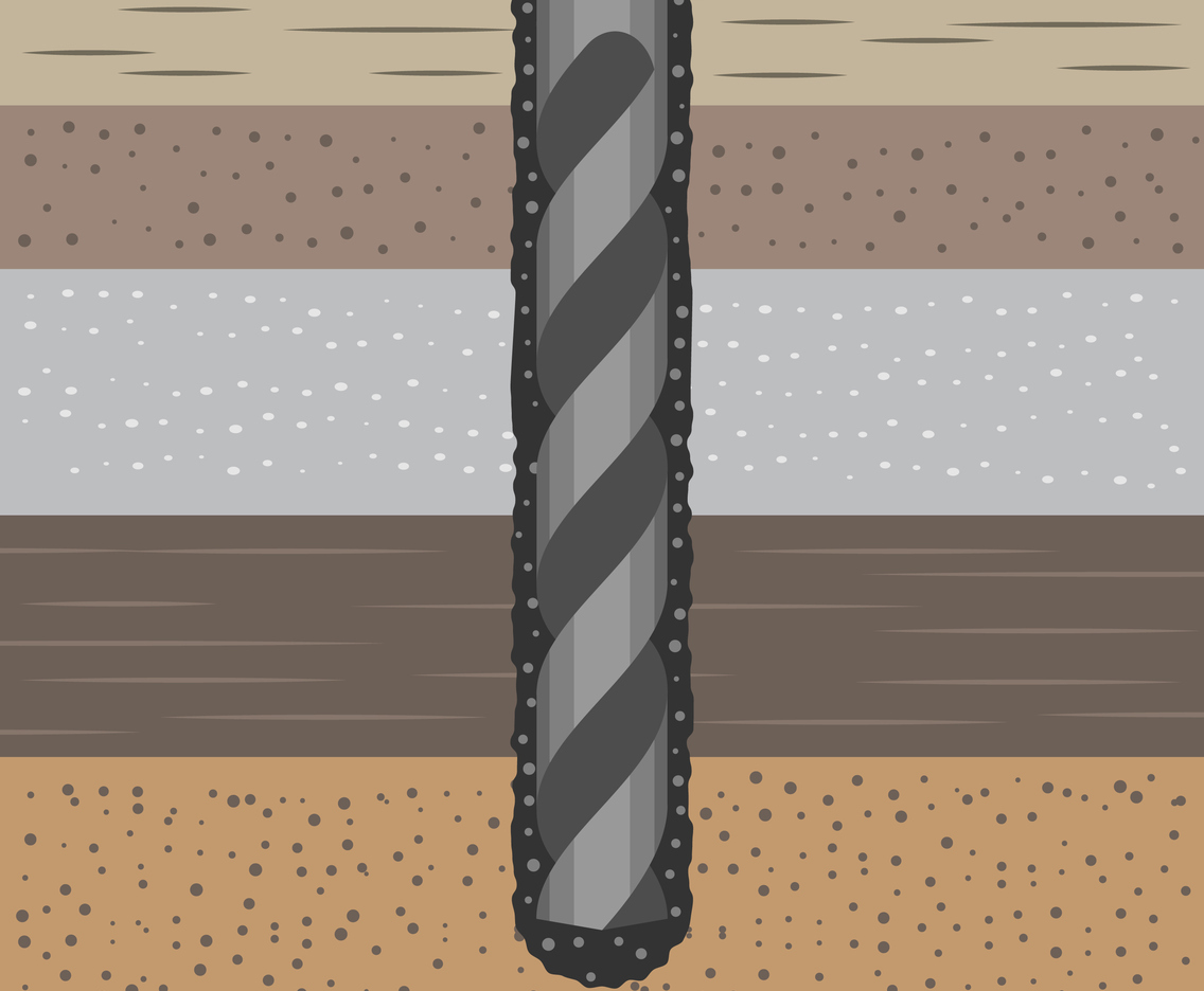 Geomechanics Concept With Earth Auger Drill And Soil Illustration