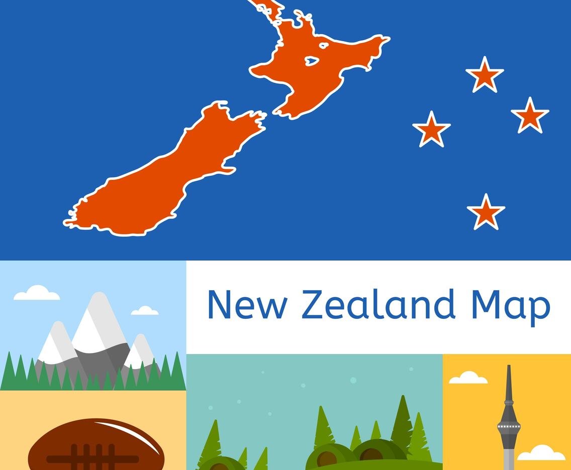 Flat New Zealand Map Vector