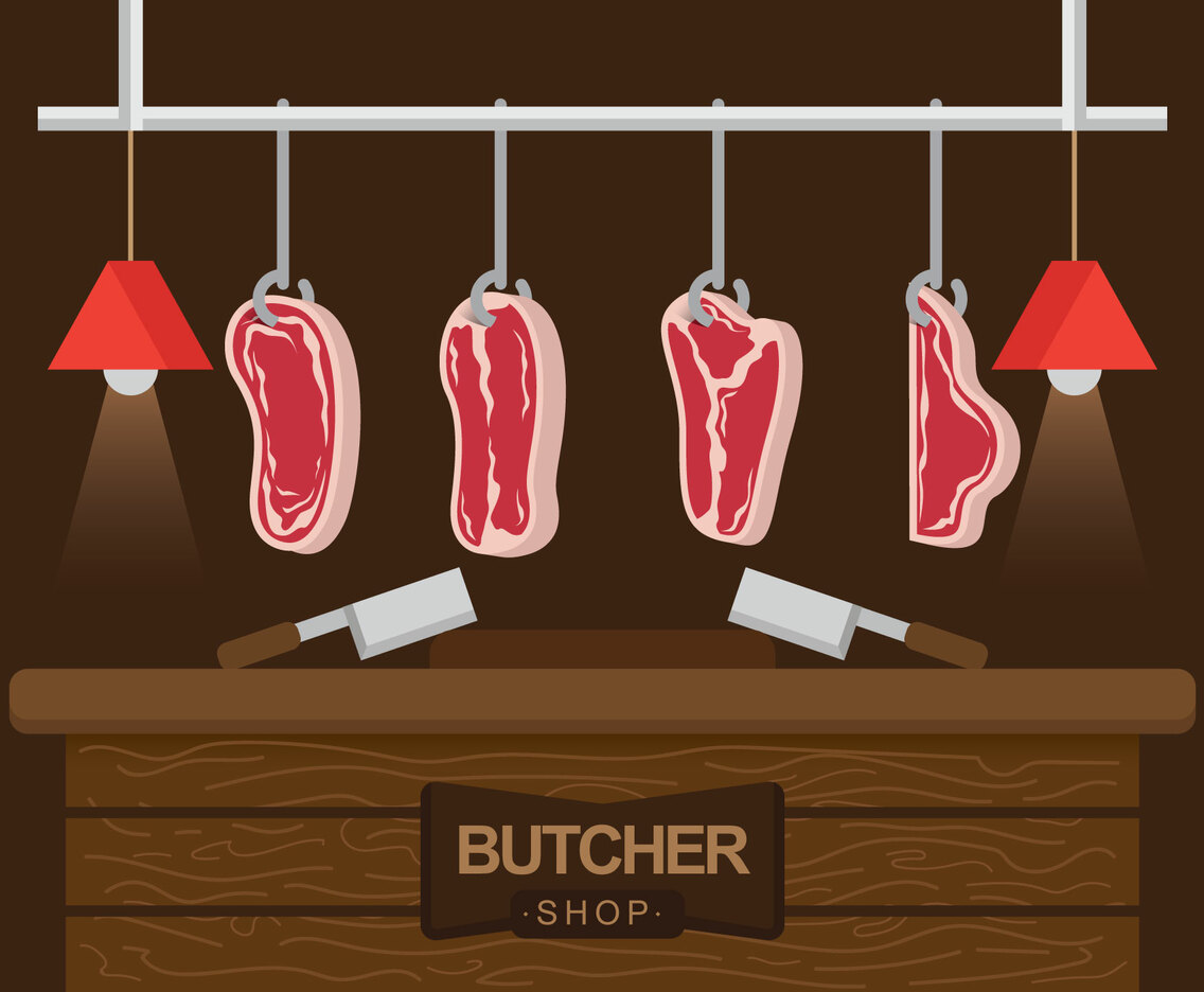 Butchering Veal Vector Illustration