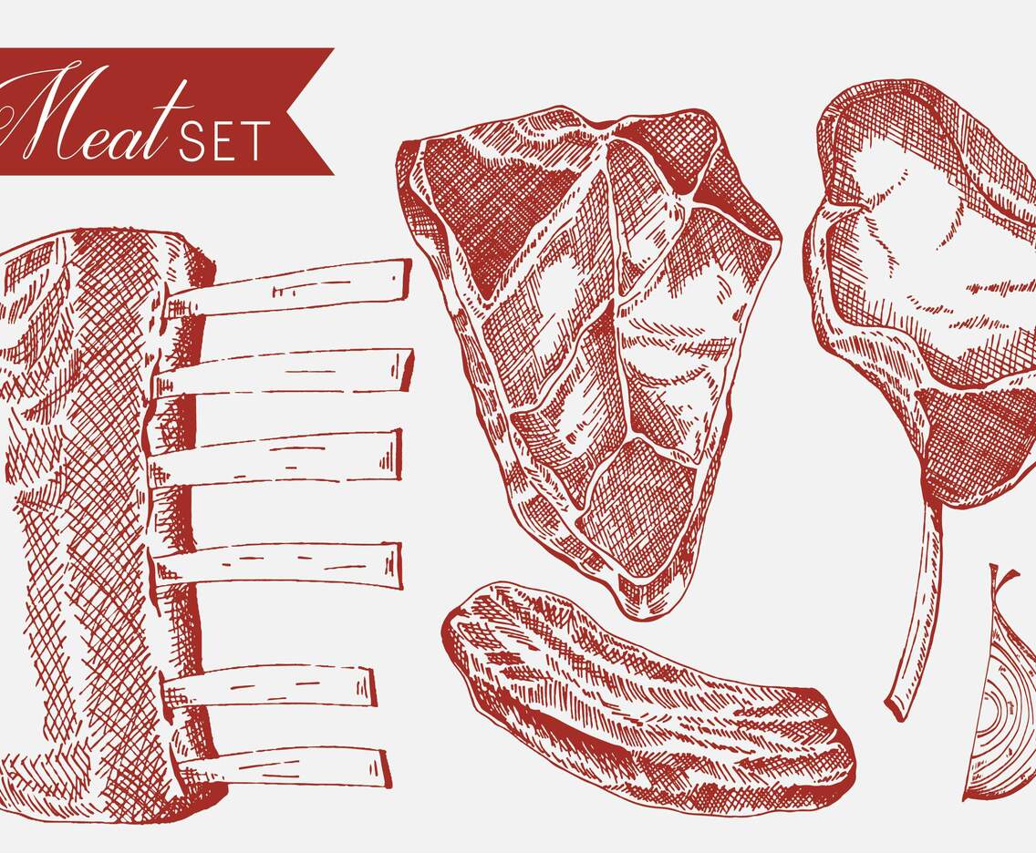 Veal Set Hand Drawn Vector