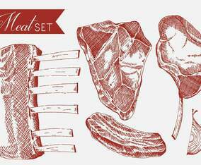Veal Set Hand Drawn Vector