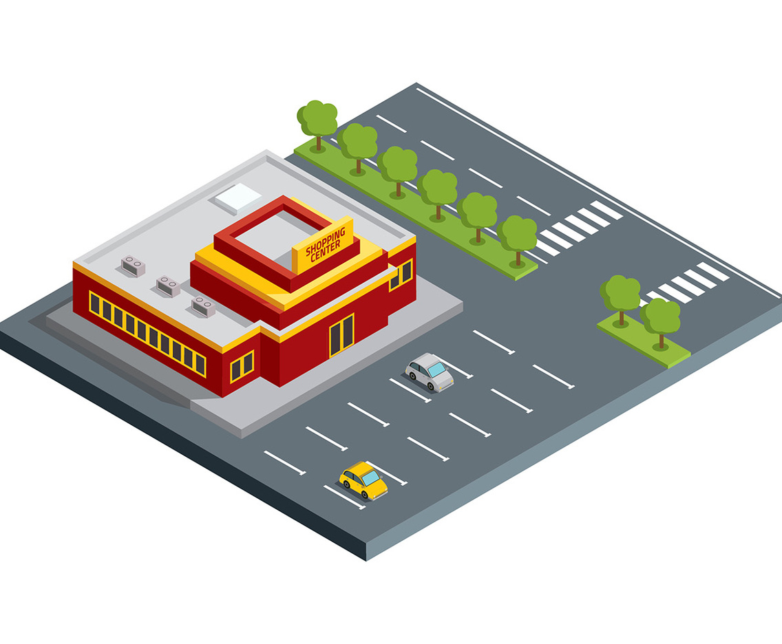 Shopping Center Building Isometric Free Vector
