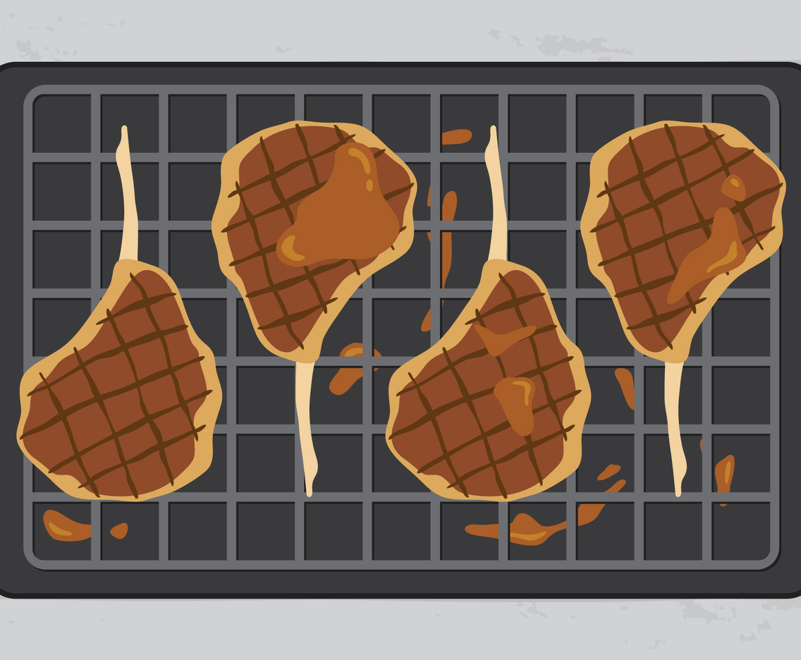 Delicious Veal Steaks On Grill Vector