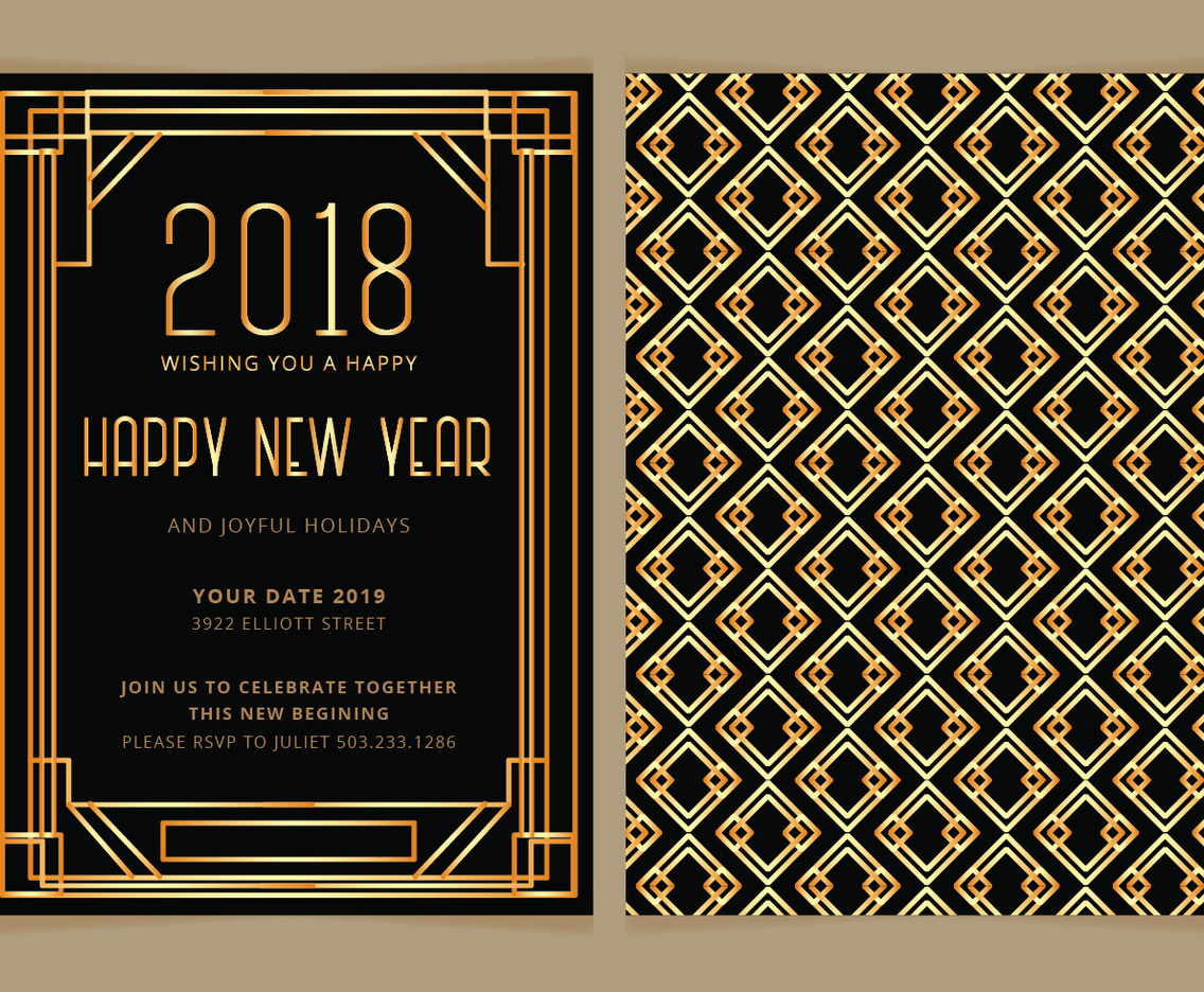Vector Art Deco New Year Party Invite