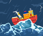 Trawler In A Storm Free Vector