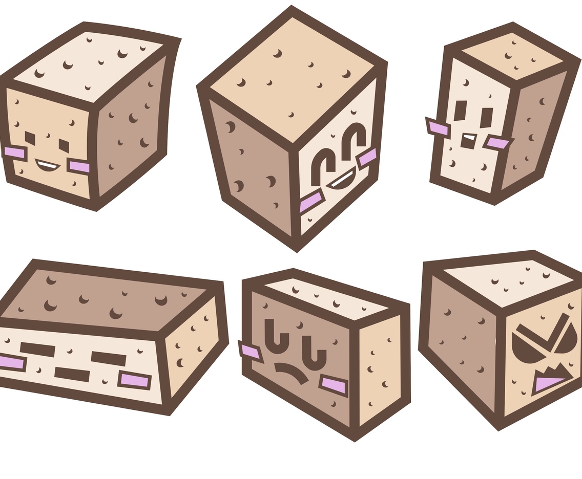 Vector Tofu Cheese Cartoon Style Illustration