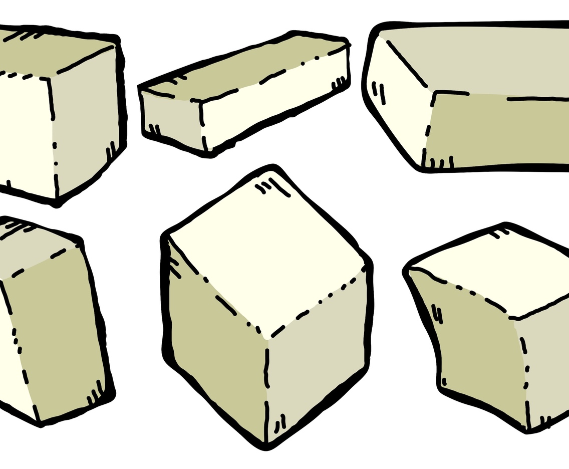 Vector Tofu Cheese Cartoon Style Illustration Set
